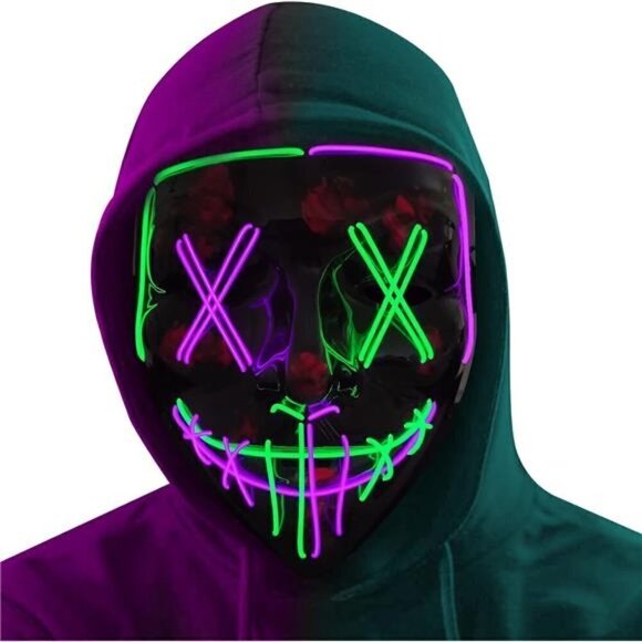 GREEN PURPLE Halloween Mask LED Light Scary Festival Cosplay Costume Masquerade
